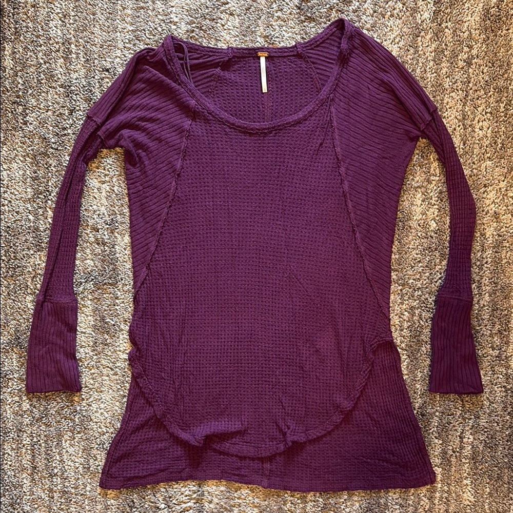 Free People Purple Waffle Sleeve Blouse